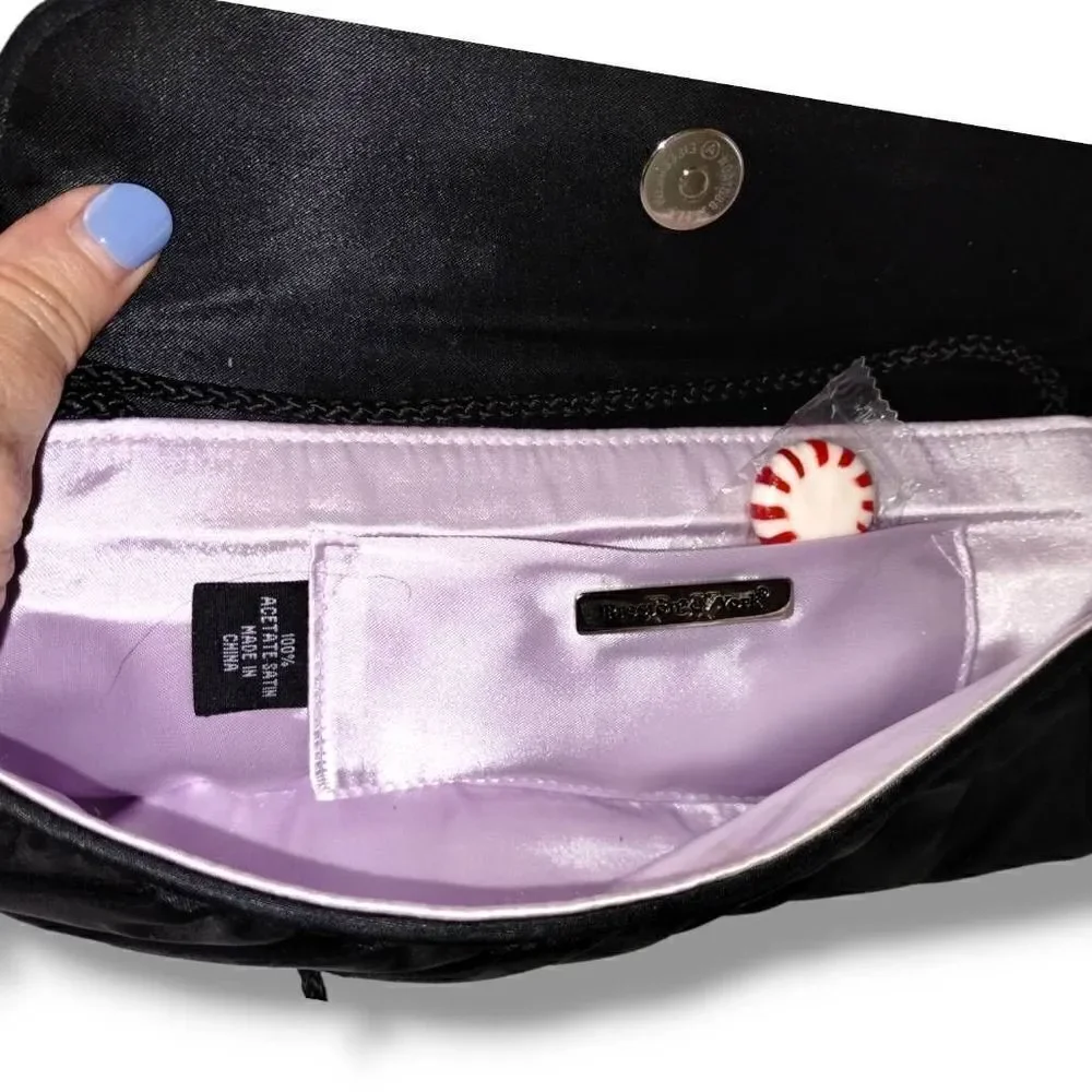 Preston & York Evening Bag‎ Black Satin Rhinestones Rectangle Shoulder Strap